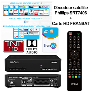 DECODEUR TV satellite TNT HD SRT7406, MPEG-4 , ASTRA 19.2E, utilisation fixe ou nomade, caravane, bateau - Noir + carte FRANSAT HD
